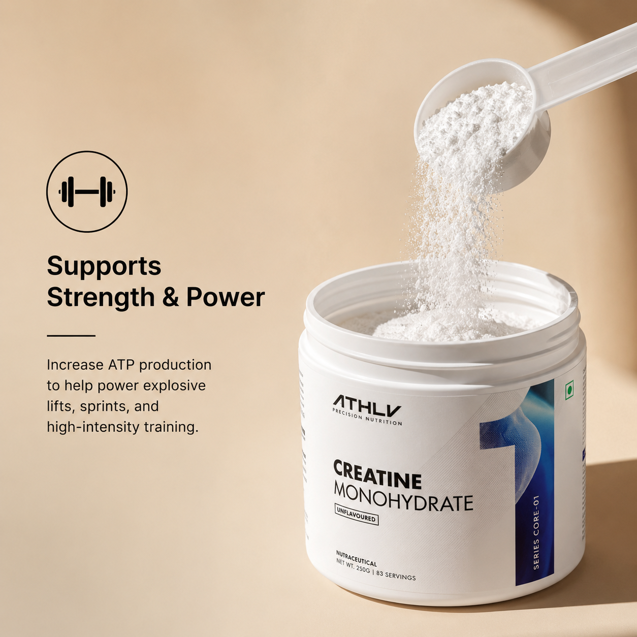 ATHLY Micronized Creatine Monohydrate 250g | Lab Tested | 83 Servings