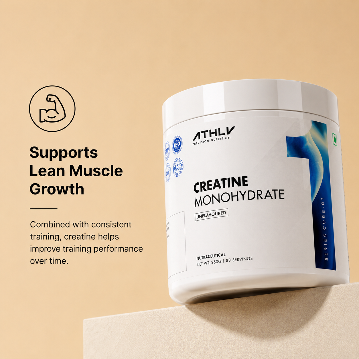 ATHLY Micronized Creatine Monohydrate 250g | Lab Tested | 83 Servings