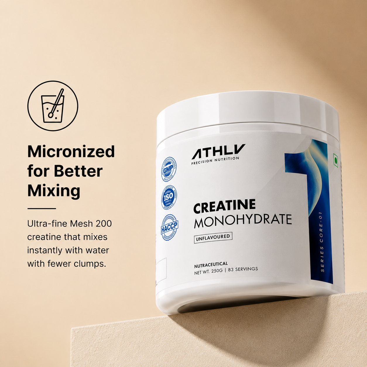 ATHLY Micronized Creatine Monohydrate 250g | Lab Tested | 83 Servings